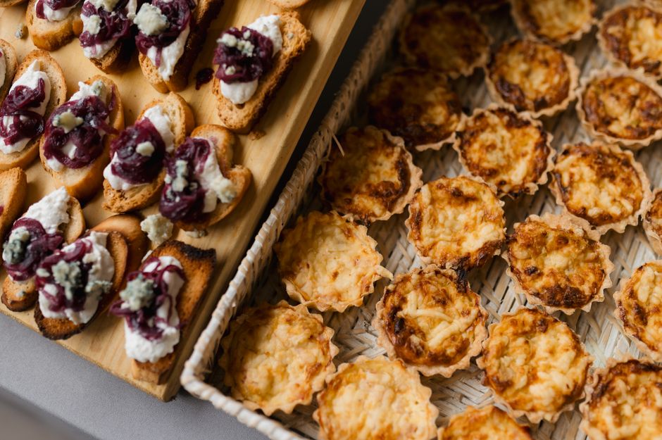 Gourmet appetizer tray with assorted delicacies